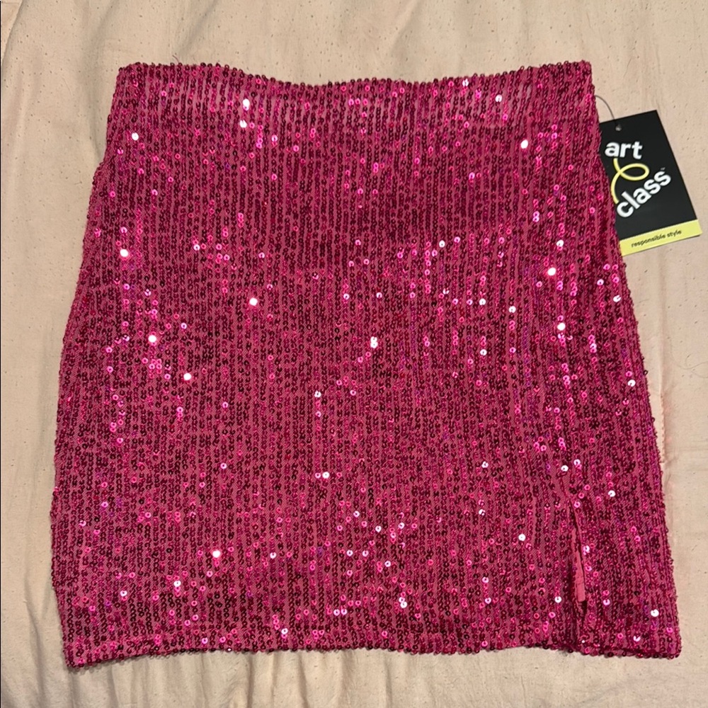 Art Class Pink Sequin Mini Pencil Skirt